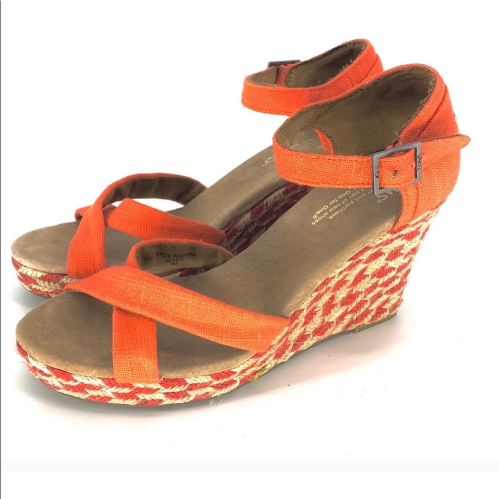Toms orange espadrille wedge sandal Sz 8W